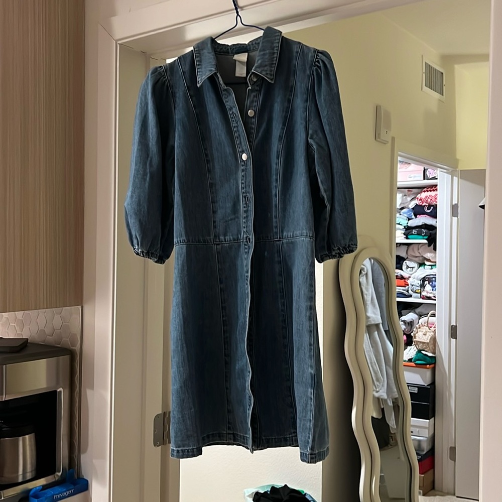 Denim puff sleeve mini dress